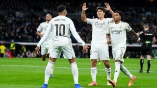 Mbappé celebra su gol ante el Sevilla. (Getty)