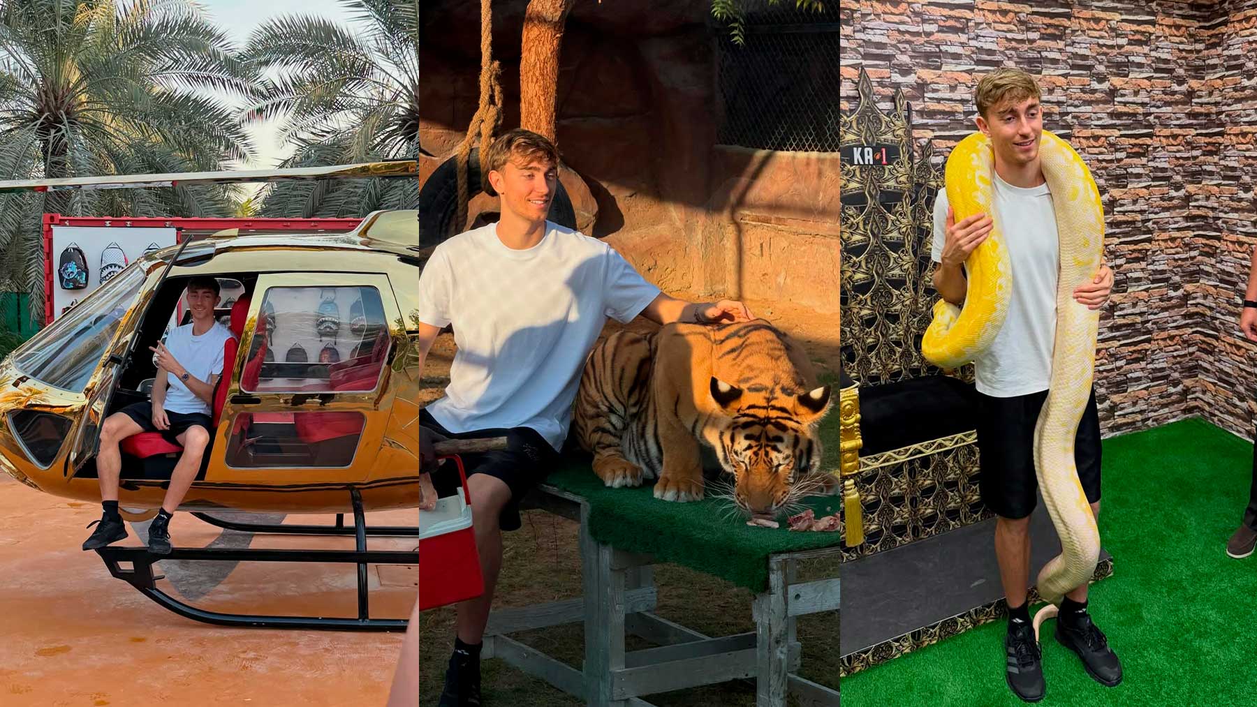 Huijsen se rodea de animales exóticos en Navidad: vacaciones entre serpientes, tigres o cocodrilos