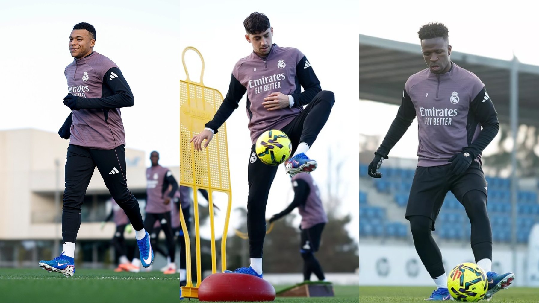 Mbappé, Vinicius y Valverde y su atípica coincidencia en su calzado en el entrenamiento del Real Madrid