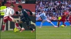 Penalti no pitado a Rodrygo a la izquierda y penalto señalado sobre Borja Iglesias a la izquierda.