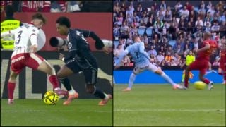 Penalti no pitado a Rodrygo a la izquierda y penalto señalado sobre Borja Iglesias a la izquierda.