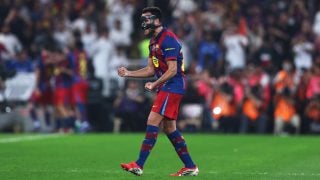 Eric García celebra el gol de Raphinha al Real Madrid en la Supercopa. (Getty)