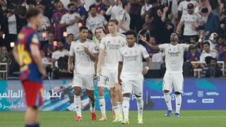 Vinicius celebra su gol ante el Barcelona en la Supercopa. (Getty)