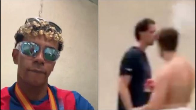 Lamine Yamal enfoca a Szcerny fumando durante la celebración de la Supercopa de España. (Instagram)