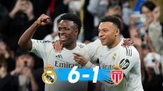 Vinicius y Mbappé celebran un gol.