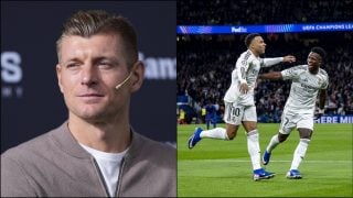 Toni Kroos y Mbappé celebrando un gol con Vinicius. (Europa Press)