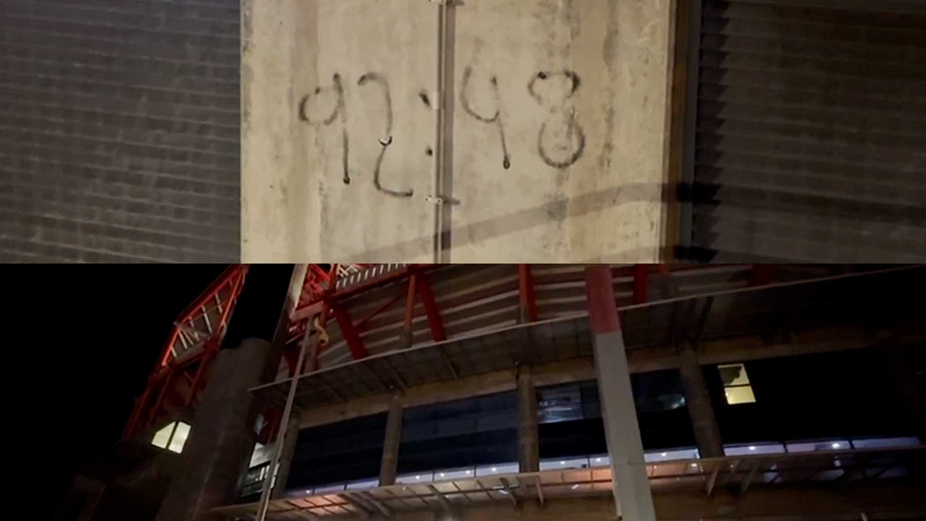 92:48: la pintada en uno de los muros del estadio Da Luz de Lisboa que recuerda la Décima del Madrid