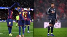Lamine y Raphinha celebran a la izquierda mientras que Mbappé se lamenta a la derecha. (Getty)