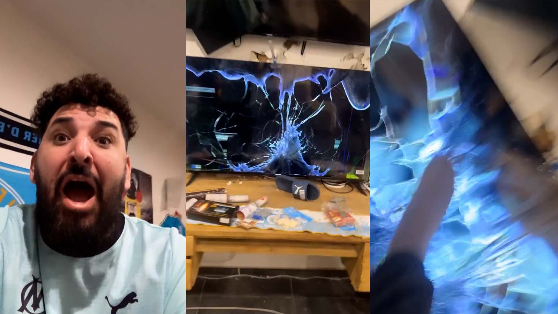 El cabreo viral de un youtuber francés tras el gol de Trubin al Real Madrid: revienta una tele a patadas
