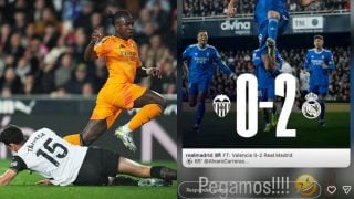 Vinicius, en la anterior visita del Real Madrid a Mestalla, y su reacción a la victoria de ayer. (Getty e Instagram)