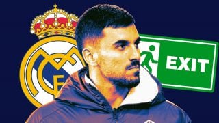 Ceballos y el escudo del Real Madrid.