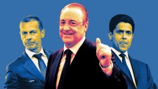 Florentino Pérez, Ceferin y Al Khelaïfi.