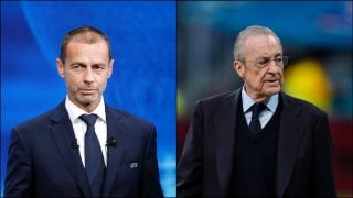 Ceferin y Florentino Pérez. (Europa Press)