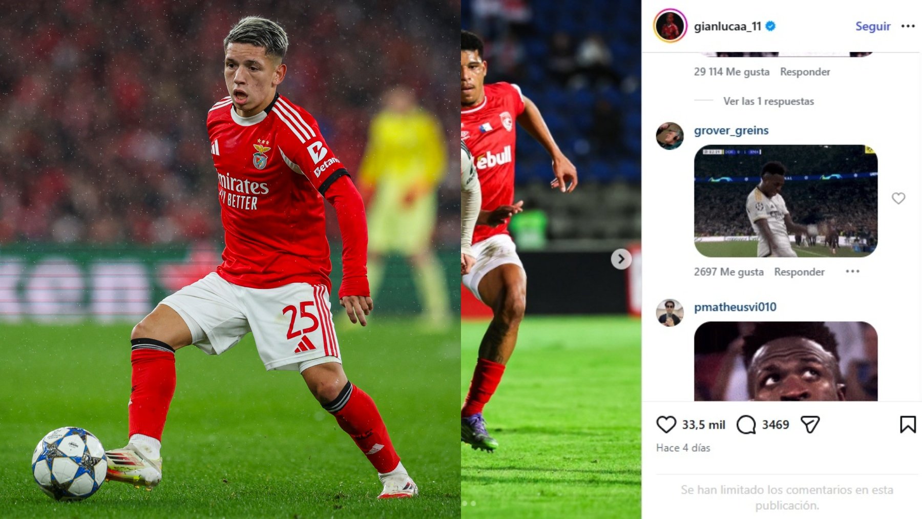 Prestianni bloquea los comentarios en sus redes sociales tras el Benfica-Real Madrid