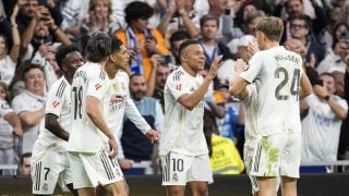 El Real Madrid celebrando un gol en el Clásico. (Europa Press))