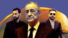 Arbeloa, Florentino Pérez y José Ángel Sánchez.