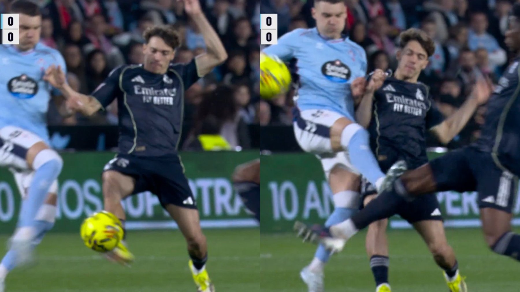 Díaz de Mera y Pulido Santana se comieron una roja clarísima para Jutglà en el Celta-Real Madrid