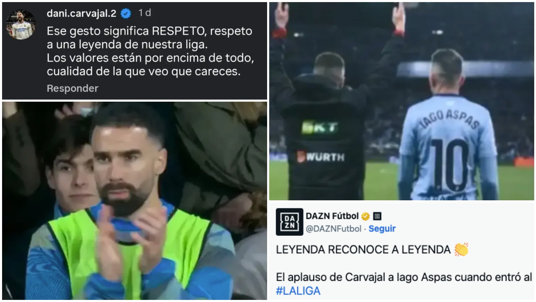 Carvajal responde a aquellos que le critican por aplaudir a Iago Aspas: Este gesto significa respeto