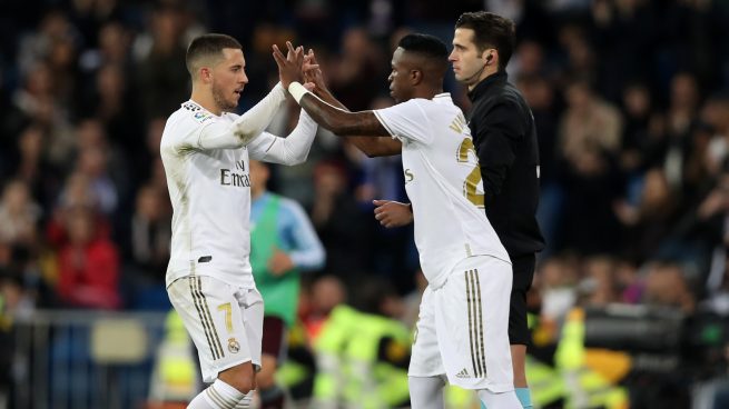 Eden Hazard y Vinicius Junior, durante su etapa conjunta en el Real Madrid.