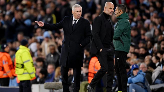 Carlo Ancelotti, durante el Manchester City-Real Madrid de la Champions 2023/24.