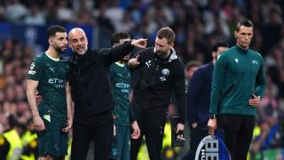 Guardiola en el Real Madrid-Manchester City. (Europa Press)