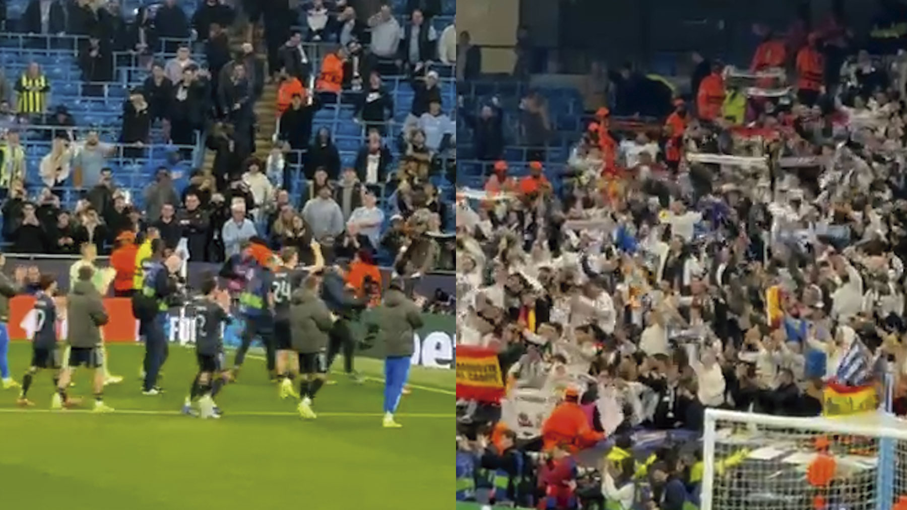 Puro madridismo y banderas de España: el Madrid celebra el pase a cuartos con su afición en el Etihad