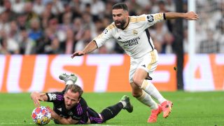 Harry Kane y Carvajal, en el último Real Madrid–Bayern. (Getty)