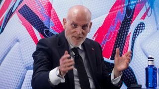 Javier Tebas durante la presentación este miércoles del informe económico financiero de LaLiga de la temporada 2024_25.(EFE)