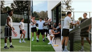 Los jugadores del Real Madrid disfrutan de un partido de pádel.