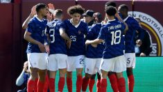 Los jugadores de Francia celebran un gol contra Colombia. (Getty)