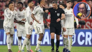 Los jugadores del Real Madrid protestan la roja a Camavinga. (Foto: Getty)