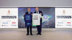 Florentino Pérez junto a Giuseppe Marotta, presidente del Inter, durante la presentación del Corazón Classic Match 2026. (realmadrid.com)