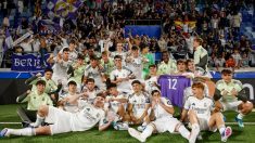 El Real Madrid celebra su victoria ante el PSG en las semifinales de la UEFA Youth League. (realmadrid.com)