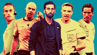 Arbeloa y los árbitros Alberola Rojas, González Fuertes, Slavko Vincic y Munuera Montero.