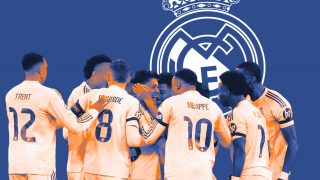Los jugadores del Real y el escudo.