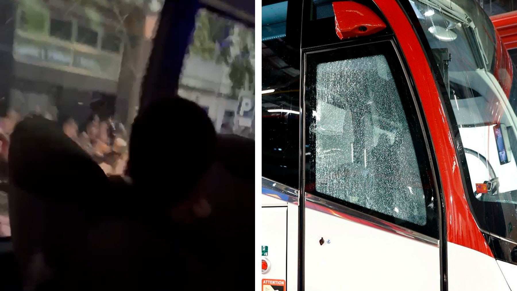 Los radicales del Barcelona rompen la luna del autobús del Real Madrid lanzando botellas y piedras
