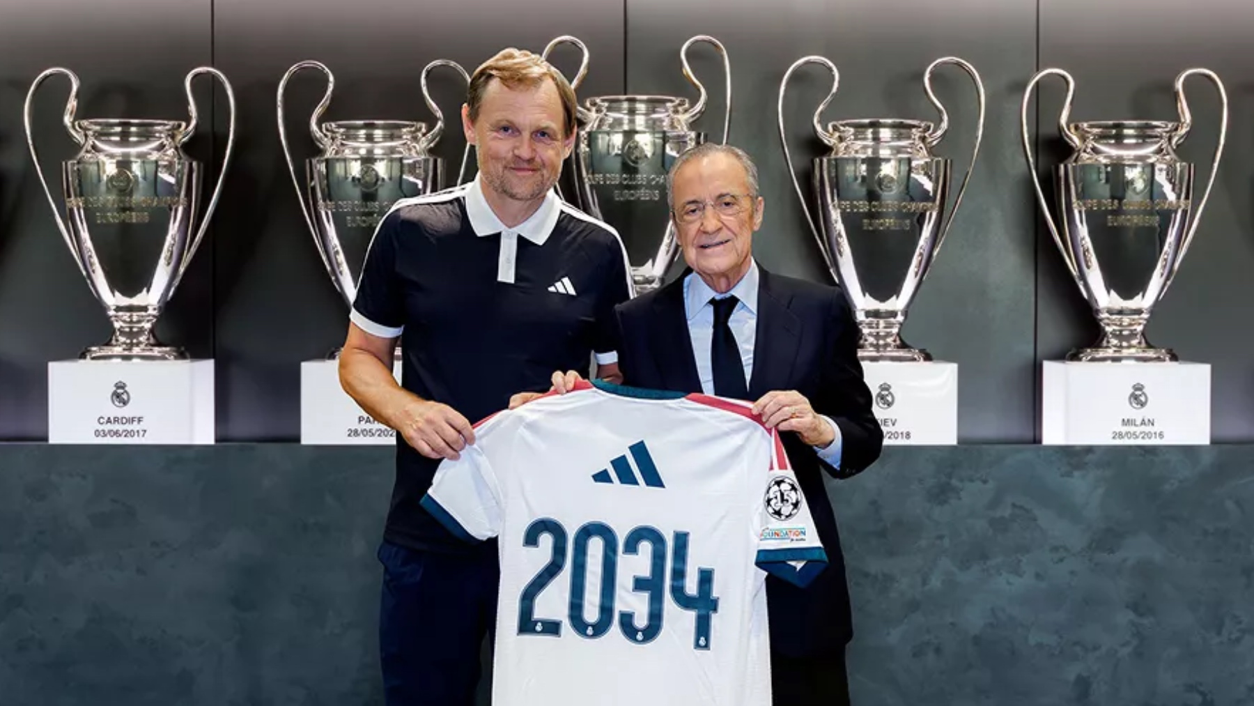 Bjørn Gulden y Florentino Pérez, tras el acuerdo. (Real Madrid)