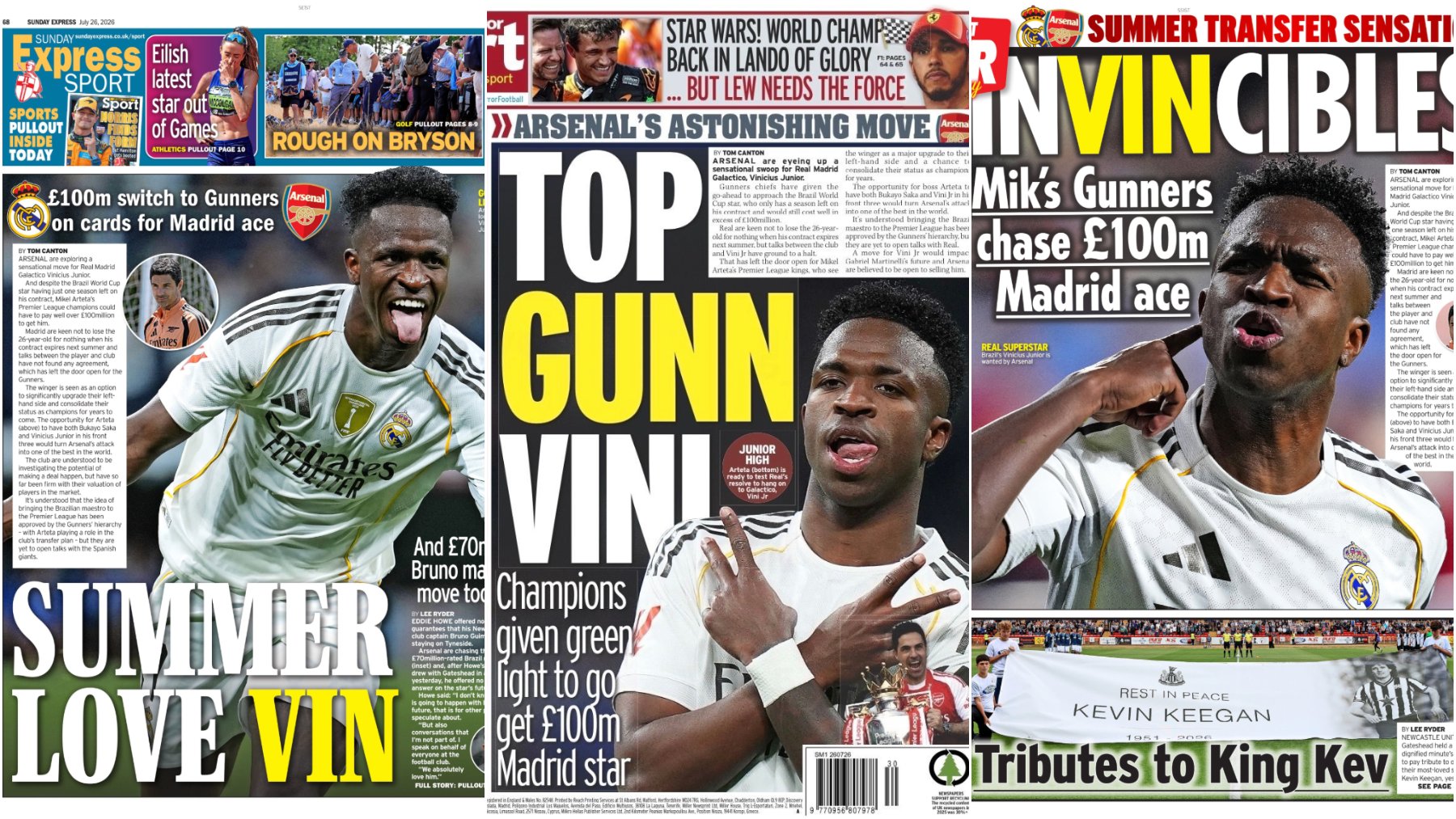 La prensa inglesa aplaude en tromba el hipotético fichaje de Vinicius por el Arsenal: «Amor de verano»