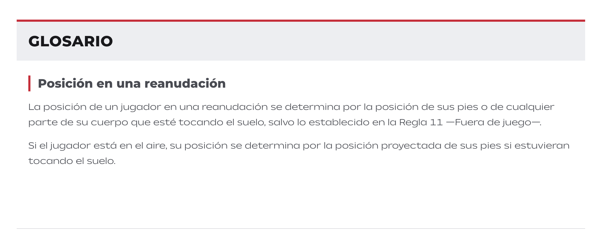 El CARD (manual de los árbitros del CTA) especifica el cambio en la norma sobre la posición de los pies en caso de estar en el aire para esta temporada.