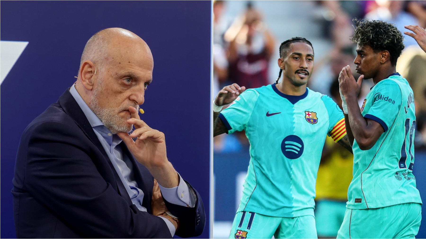 Javier Tebas y Raphinha y Lamine