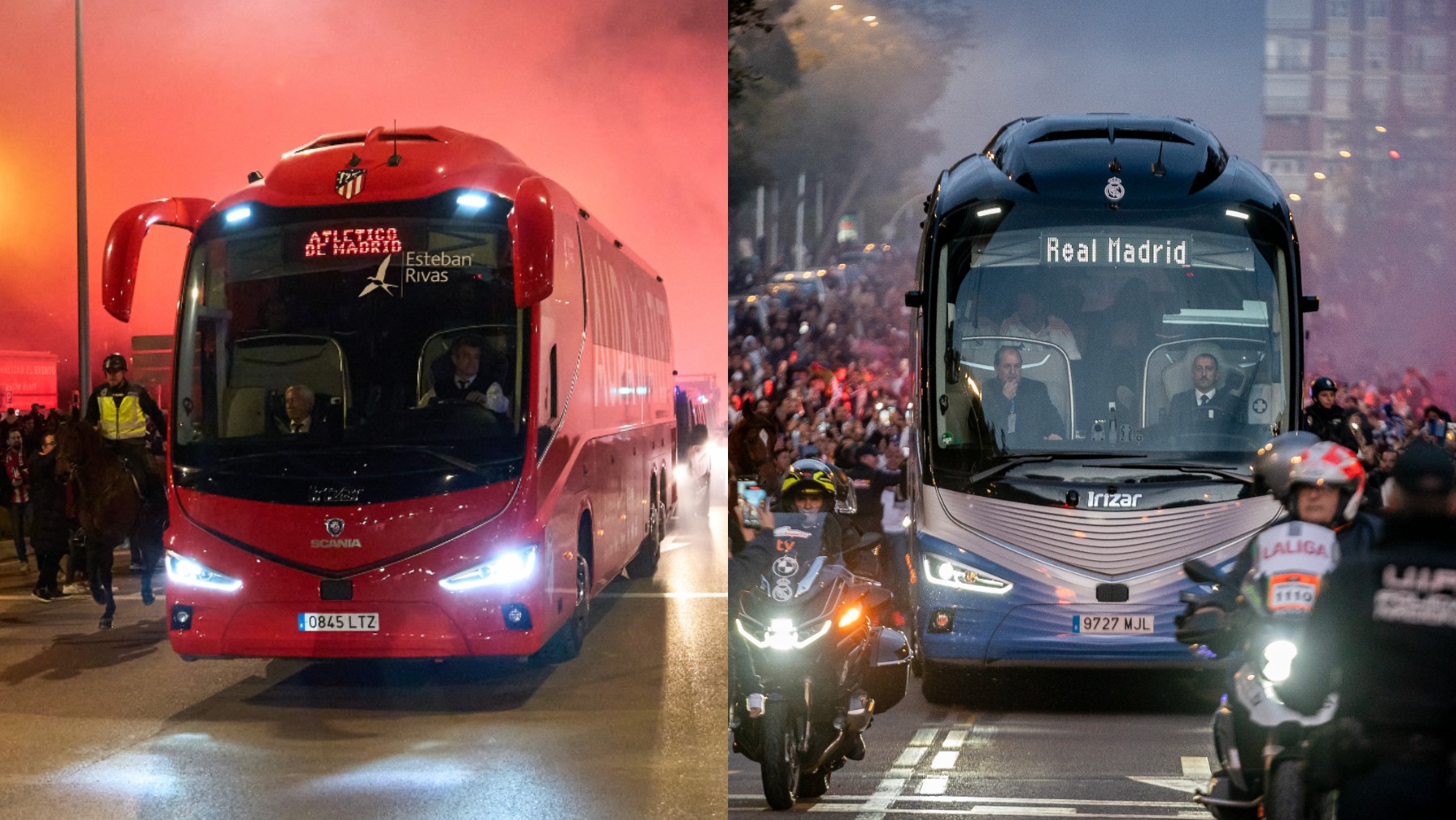 Autobús del Atlético de Madrid y autobús del Real Madrid