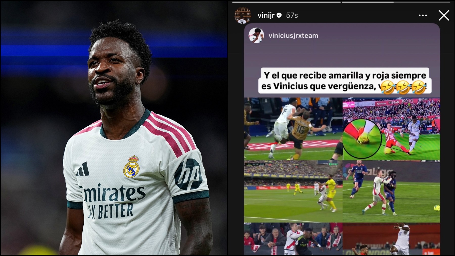 Vinicius difunde diversas agresiones recibidas con el Real Madrid donde el amonestado fue él