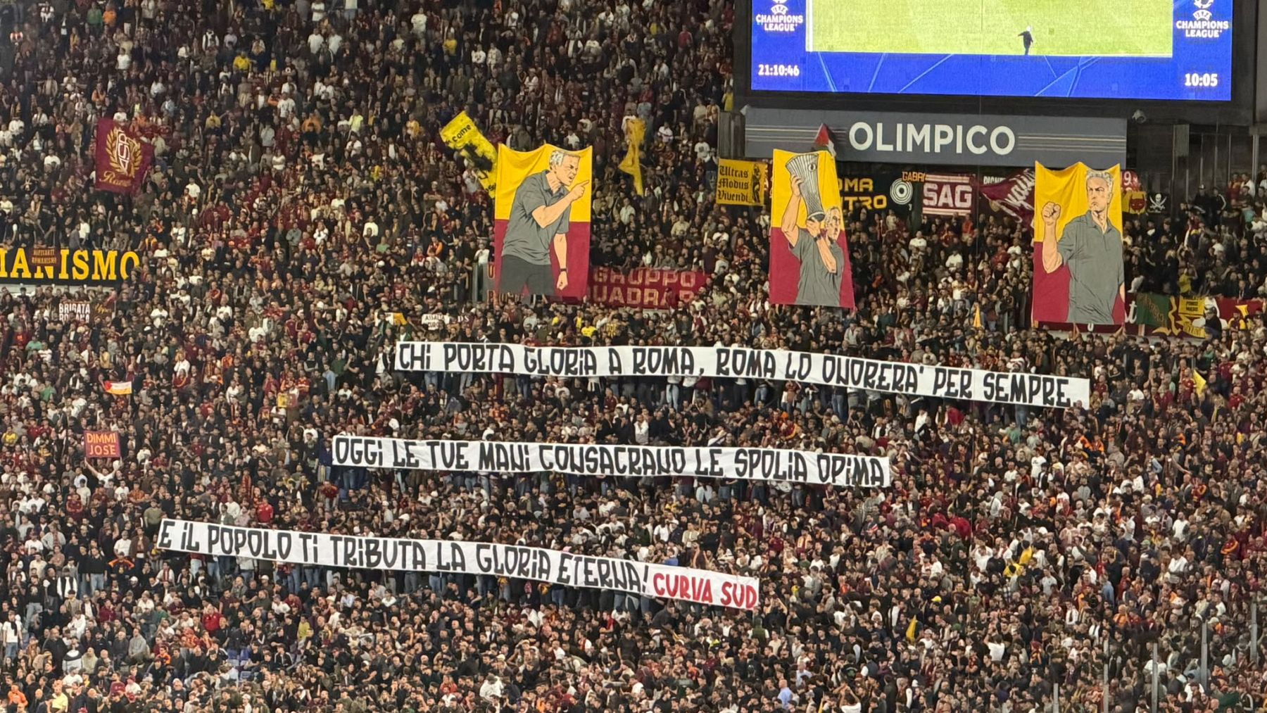 Así fue el impresionante homenaje del Olímpico a Mourinho en su regreso a Roma