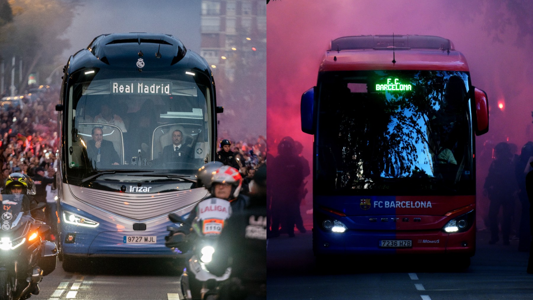 Autobuses del Real Madrid y del FC Barcelona