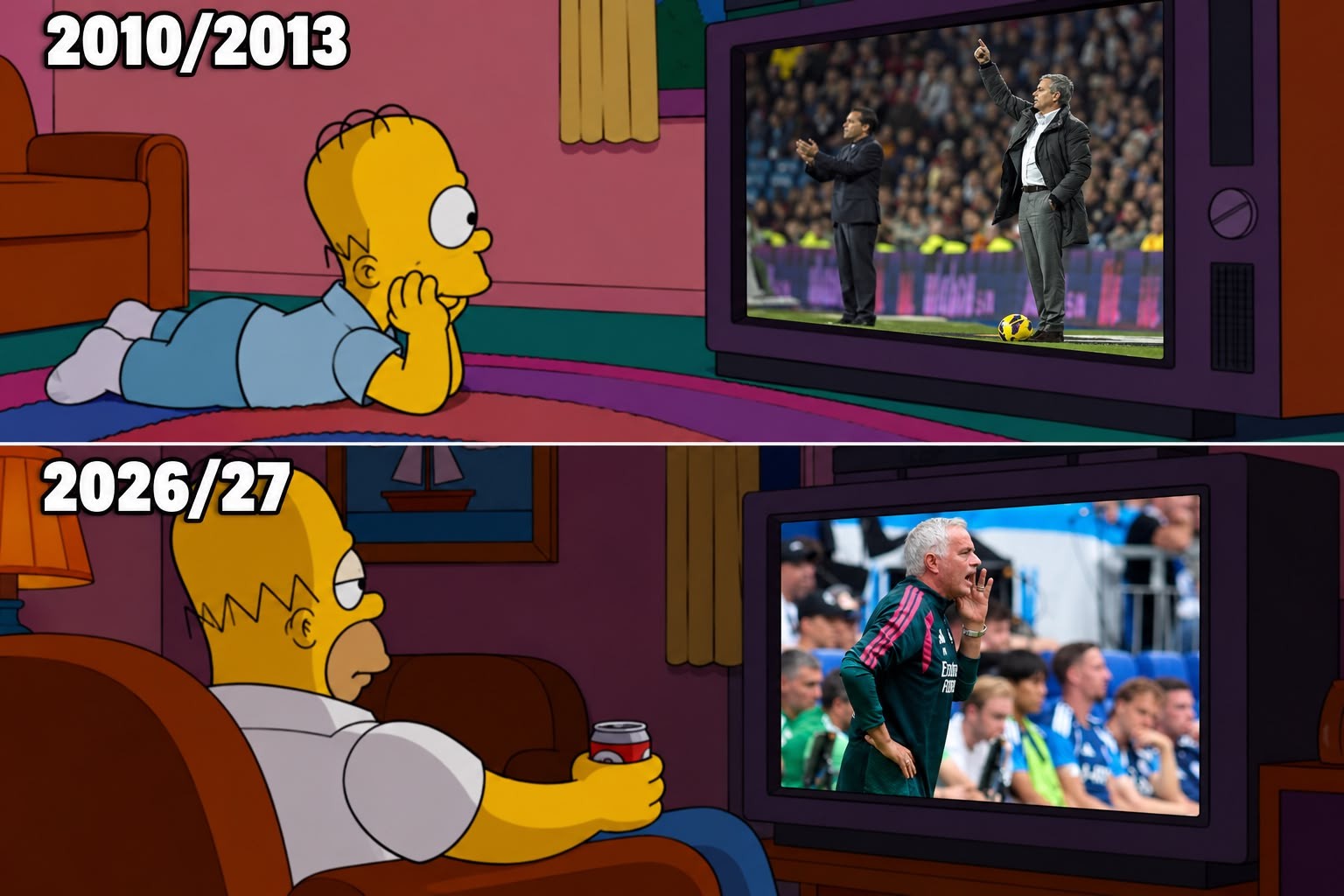 Meme de los aficionados del Madrid viendo el regreso de Mourinho