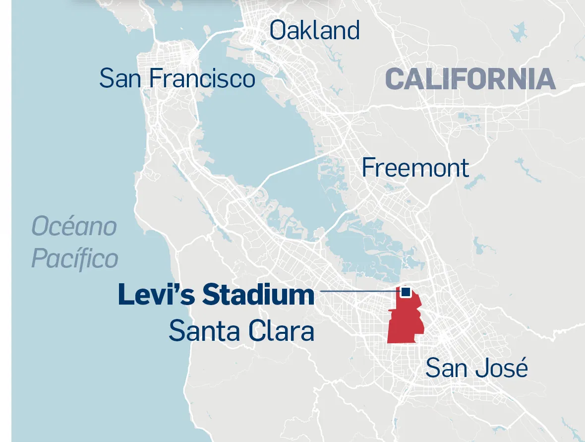 Mapa de la bahía de San Francisco con la ubicación del estadio