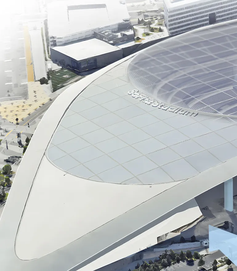 Vista aérea del SoFi Stadium y su cubierta