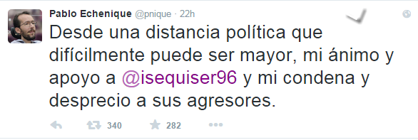 El eurodiputado de Podemos Pablo Echenique condena la agresión a Inma Sequí.