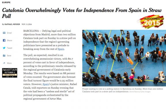 Noticia sobre Cataluña en The New York Times. 