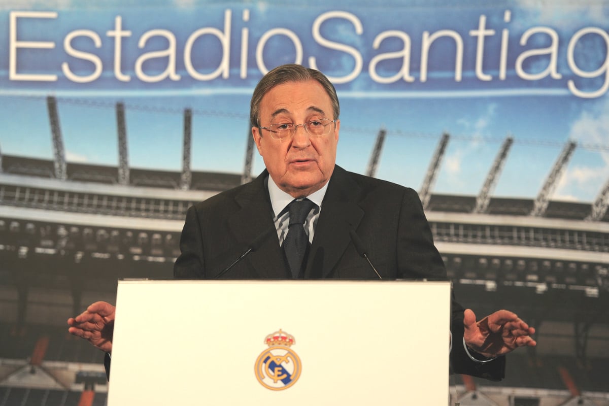 Florentino Pérez, en una rueda de prensa en el Santiago Bernabéu. (Getty)